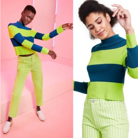 Victor Glemaud Sweaters - Victor Glemaud x Target Striped Mock Neck Knit Sweater Teal Blue/Green size XL
